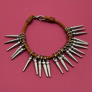 Rebecca Minkoff Brown Leather braided and Silver Spike Bracelet